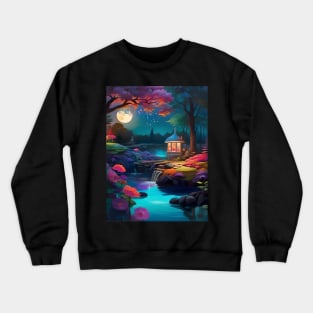 Enchanted Evening at a Tranquil Riverside Gazebo Under a Full Moon Crewneck Sweatshirt